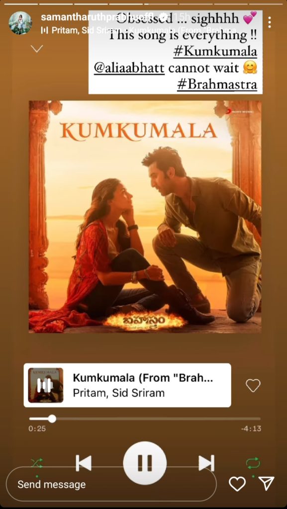 Samantha Is Obsessed With Kumkumala Song From Brahmastra